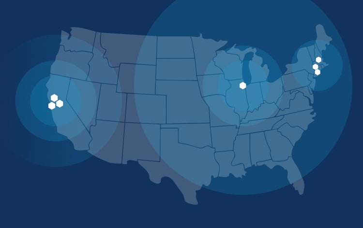 Map of US and Vantedge Medical locations